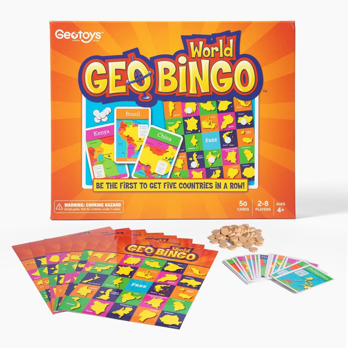 GeoToys GeoBingo, World Bingo Game for Kids, Geography Game for Home, School or Camp - Fun Bingo Games for Family, Play & Learn Countries of the World, Ages 4 and Up