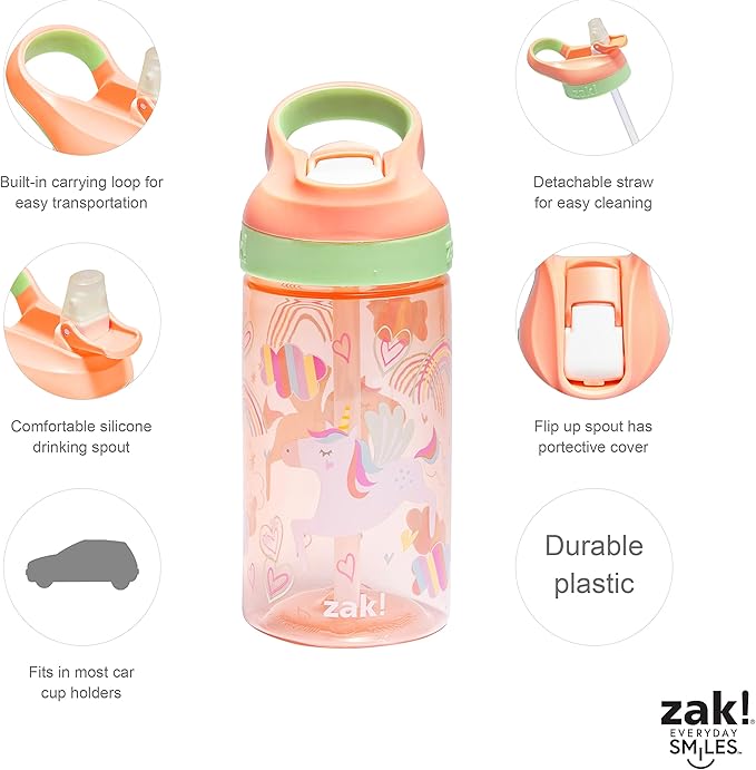 Zak Designs 5-Piece Dinnerware Set, Unicorn - Durable Plastic & Stainless Steel - Includes Water Bottle, 8-Inch Plate, 6-Inch Bowl, Fork & Spoon - Suitable for Kids Ages 3+