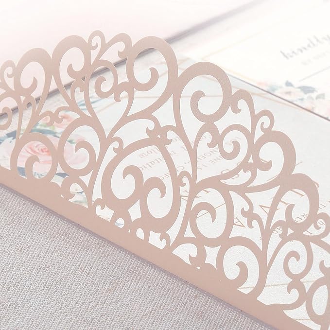 AdasBridal 50PCS Laser Cut Invitations Pink Wedding Invitation with Envelopes and Rsvp Cards Blank Inserts Personalized Your Party Invites for Quinceañera Wedding Birthday Girls Baby Shower