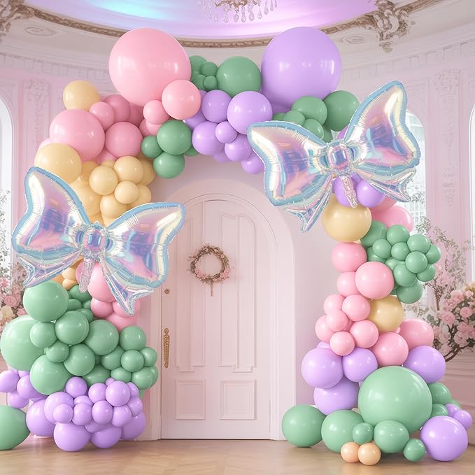 Dusty Green Purple Pink Balloon Arch Kit, Fairy Wildflower Balloons Pastel Pink Lavender Green Balloons for Girls First Fairtale Birthday Bridal Baby Shower Wedding Spring Garden Tea Party Decorations