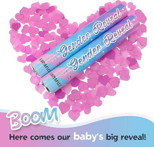 12Inches 4Pcs Gender Reveal Confetti Cannon - Heart Shaped Confetti Poppers - Pink, 4 Pack - Baby Girl Gender Reveal Party Poppers - Pink Paper Baby Party Supplies Pop Gun
