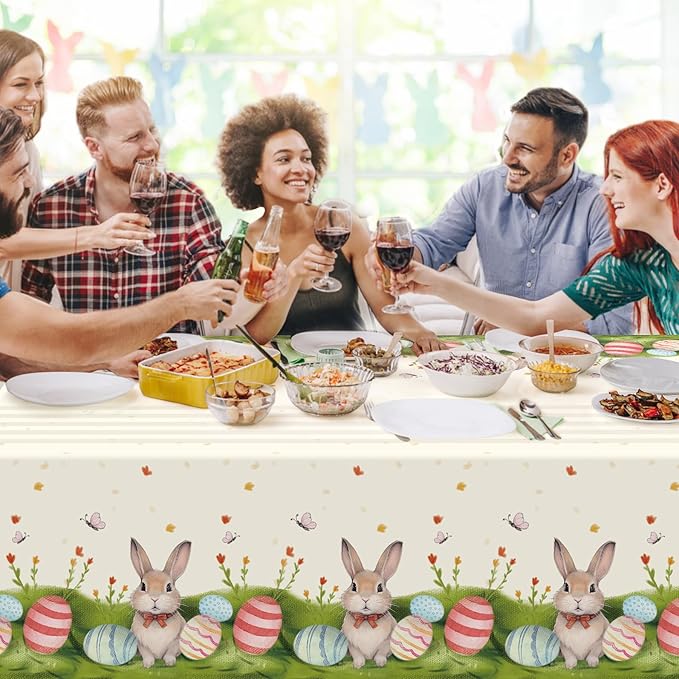 Childom 3 Pack Easter Decorations Easter Tablecloths Disposable Plastic Tablecloths 54"x108" Bunny Table Cloths Rectangle Tables for Party Supplies,Holiday Table Covers for Home Dinner Outdoor Picnic