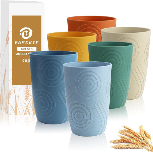 Unbreakable Wheat Straw Cups - 16 OZ Plastic Drinking Glasses Reusable, Large Drinking Cups, Lightweight Kitchen Cups Sets of 6, Microwave & Dishwasher Safe Water Tumbler (Multicolor)