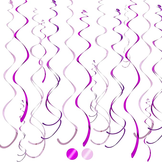 BEISHIDA Pink Rose Hanging Swirls Party Decorations Plastic Streamer for Ceiling, Pink Birthday Party Valentine’s Day Supplies, Pack of 20