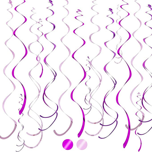 BEISHIDA Pink Rose Hanging Swirls Party Decorations Plastic Streamer for Ceiling, Pink Birthday Party Valentine’s Day Supplies, Pack of 20