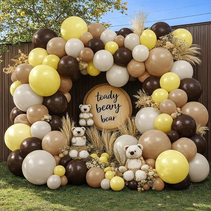Yellow Balloon Arch Kit, Double Stuffed Yellow Brown White Balloon Garland Beige Tan Balloons for Bee Birthday Boho Baby Shower Sunflower Party Decoration
