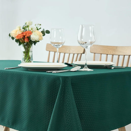 maxmill Christmas Tablecloth Weaved Texture Design Stain Resistant Waterproof Wrinkle Resistant Table Cloth, Decoration for Dining Room Holiday Parties Dinner, Rectangle 70 x 120 Inch, Hunter Green