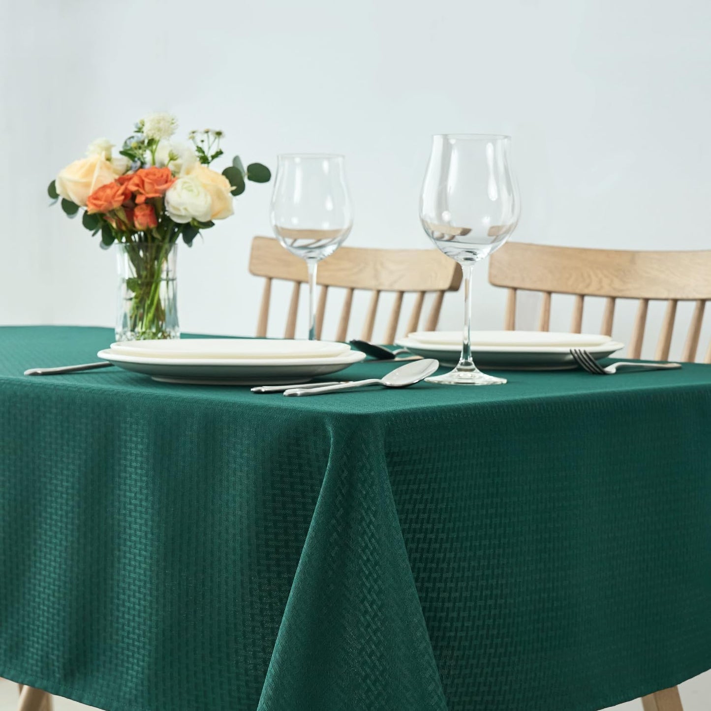 maxmill Christmas Tablecloth Weaved Texture Design Stain Resistant Waterproof Wrinkle Resistant Table Cloth, Decoration for Dining Room Holiday Parties Dinner, Rectangle 60 x 120 Inch, Hunter Green