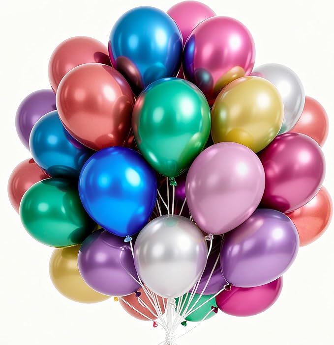 PartyWoo Metallic Balloons 65pcs 12 Inch Metallic Blue Silver Gold Purple Pink Green Rose Gold Latex Balloons for Baby Shower Wedding Engagement Unicorn Rainbow Birthday Party Decorations