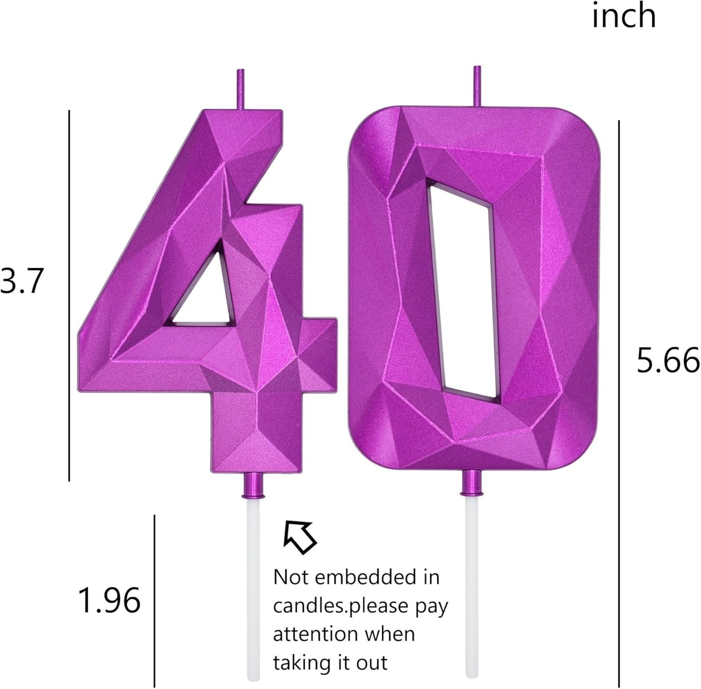 DERVENTA Large Birthday Candle Number 3D Purple 3.7 inch Party Celebration Anniversary Decoration Cake Topper 1 Piece (Number 40 Purple)