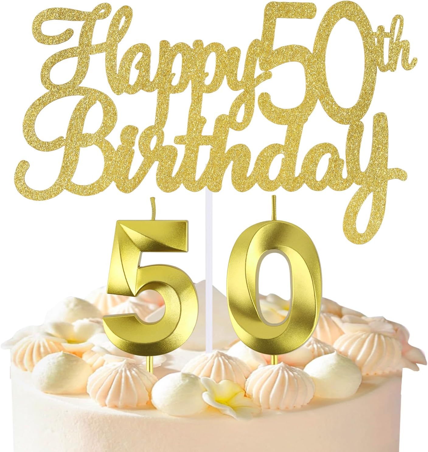 Happy 50th Birthday Cake Topper 50th Birthday Candles, 50 th Birthday Cake Decorations, 50 Cake Topper Number 50 Candles, 50 Birthday Decorations for Men and Women (50)