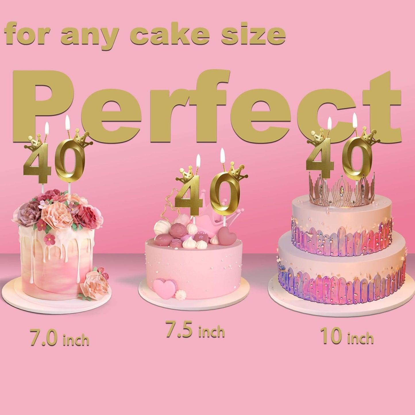 The Number 40 Gold Birthday Candles for Cake is Beautiful Number Candles for 40th Birthday Decorations for Man and Women (Gold-40, Crown)