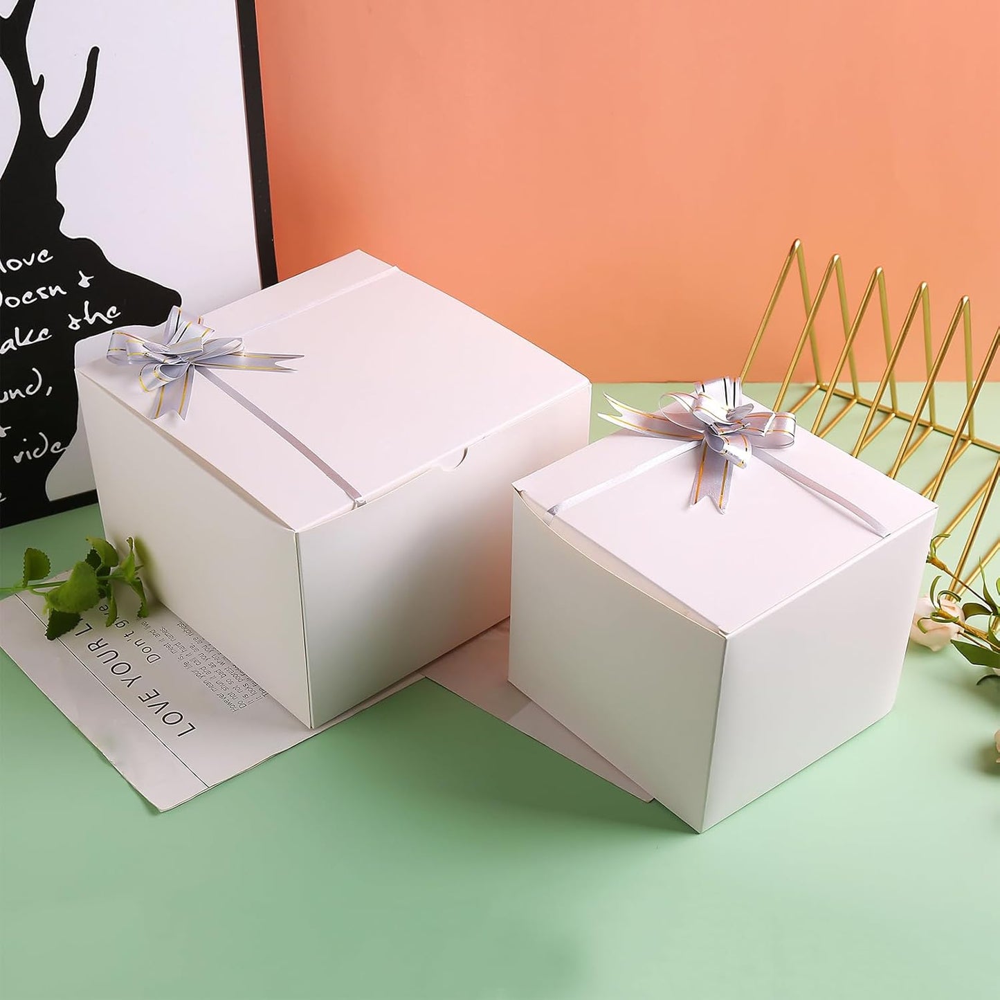 SHIPKEY 10 Pack White Cardboard Gift Boxes with lids | 9x6x5 Inches Boxes | Large Gift Box Suitable for Party, Wedding, Christmas, Holidays, Birthdays and All Other Occasions