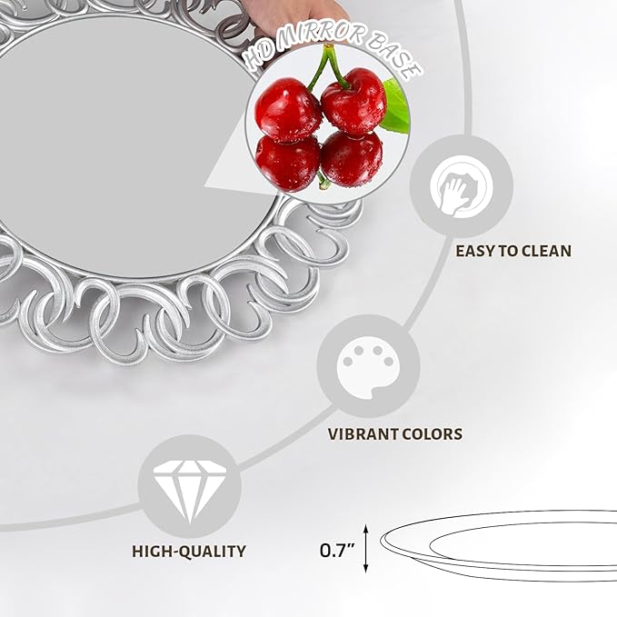 MAONAME 13" Silver Charger Plates Set of 6, Mirror Charger for Dinner Plates, Plastic Plate Chargers with Entwined Swirl Rim, Round Chargers for Table Setting, Wedding