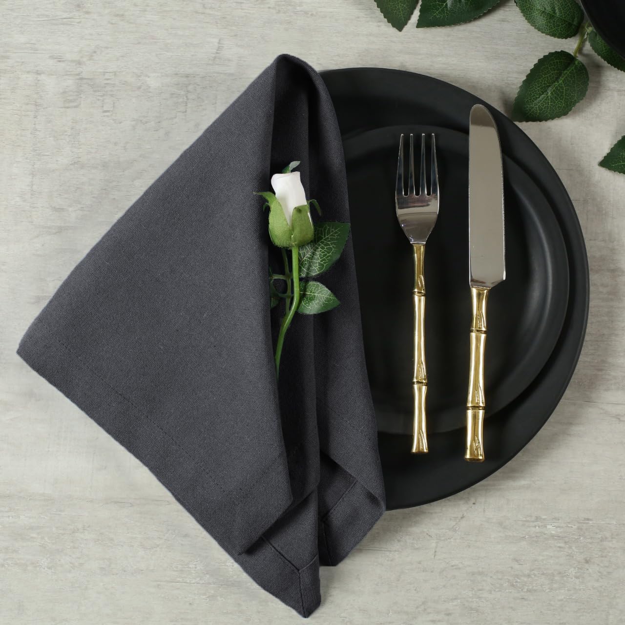 Bedding Craft Cotton Dinner Cloth Napkins Set of 12 – 18x18 Dark Grey Fabric – Reusable & Machine Washable Dinner Napkins for Weddings, Restaurants & Everyday Use