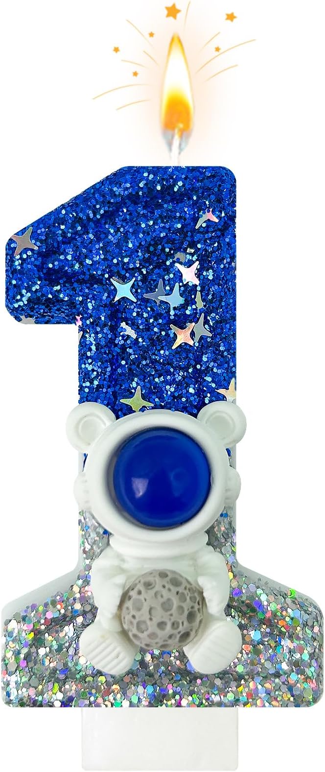 HXOUSE Astronaut 1st Birthday Candle - Space Universe Sparkler 1 Candle for Birthday Cake Boy, Topper for Party Decorations Anniversary Celebrations (Number 1)
