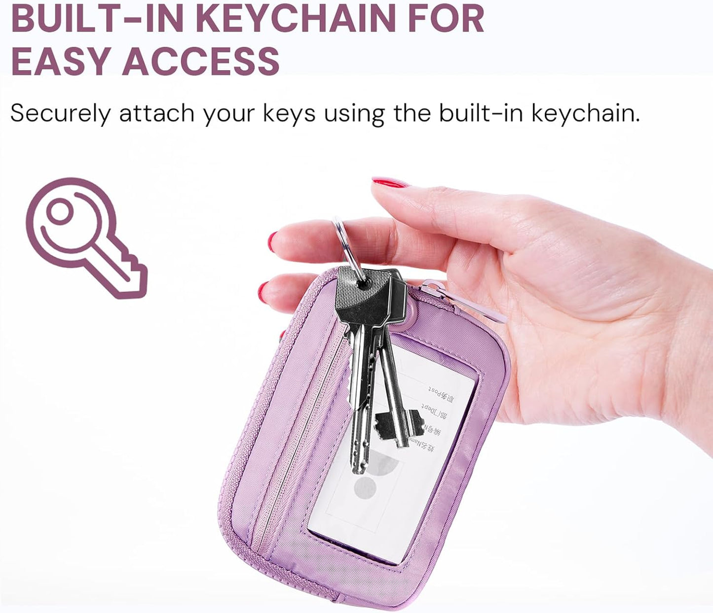 Keychain Wallet for Women Mini Zip Card Holder with ID Window Coin Purse Detachable Wristlet Small Wallets Light Purple