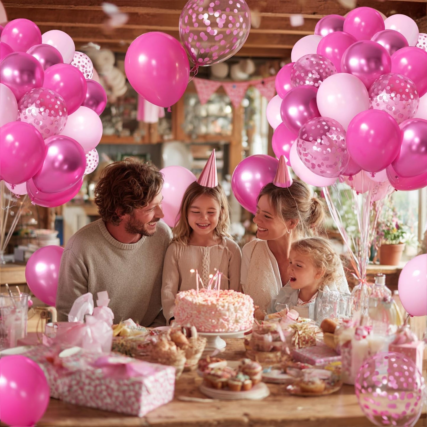 Light Pink Confetti Balloons, 50pcs 12 Inch Metallic Pink Balloons and Hot Pink Latex Balloons Pink Balloon for Birthday Party Wedding Anniversary Gender Revea Princess Party Decorations