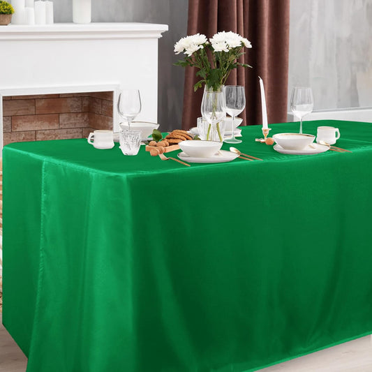 Obstal 2 Pack Green Table Cloths for 8 Foot Rectangle Tables - Water Resistant Washable Fabric Polyester Rectangle Table Cover Protector for Wedding, Banquet and Trade Shows, 96L x 30W Inches