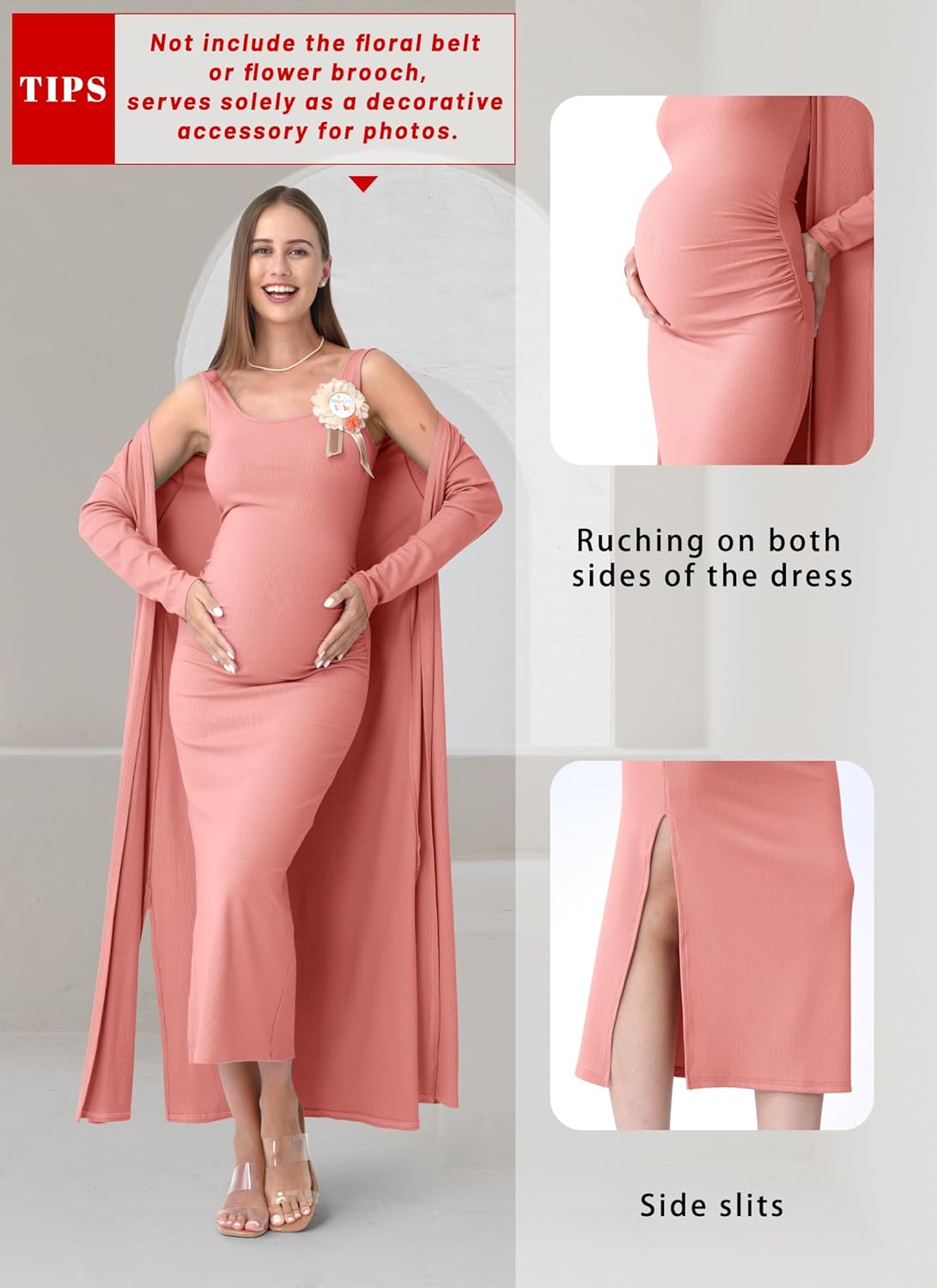 Rnxrbb 2 PCS Fall Winter Maternity Dress Cardigan Set Long Bodycon Maxi Formal Dresses Boho Baby Shower for Women