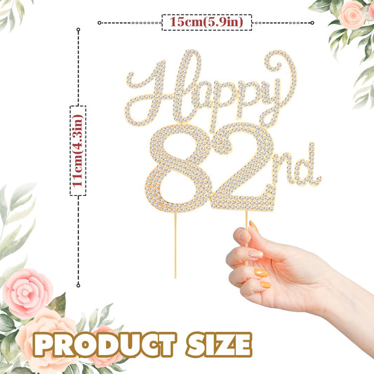 Happy 82nd Birthday Decorations,82nd Birthday Gold Rhinestone Cake Topper - Cheers to 82 Years Old Bday Party Metal Sparkly Cake Centerpieces Sign.