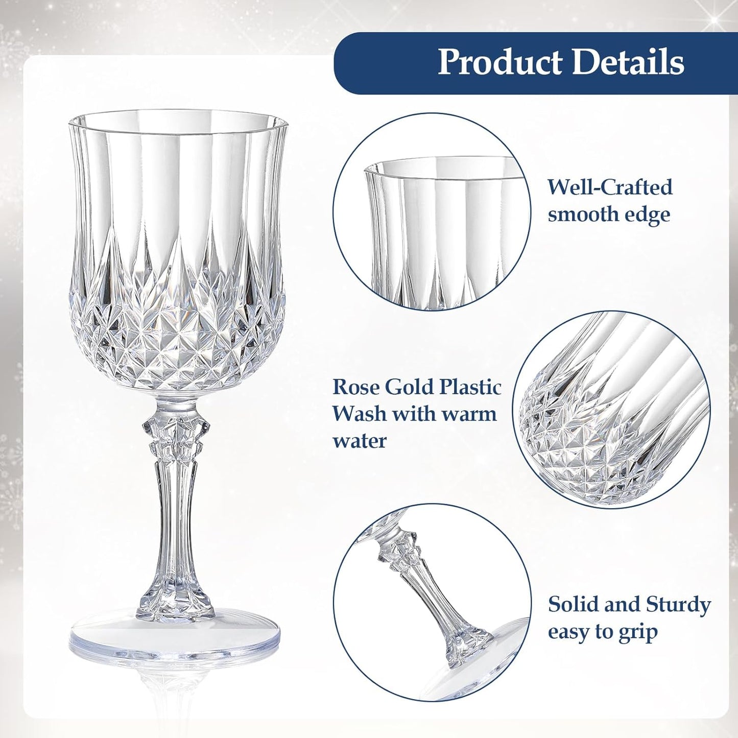 XUWAIDSGN 7oz Plastic Vintage Wine Glasses Drinking Glasses Unbreakable Wedding Glassware Crystal Water Goblets Reusable Drinkware Vintage Champagne Flutes (100, Clear)