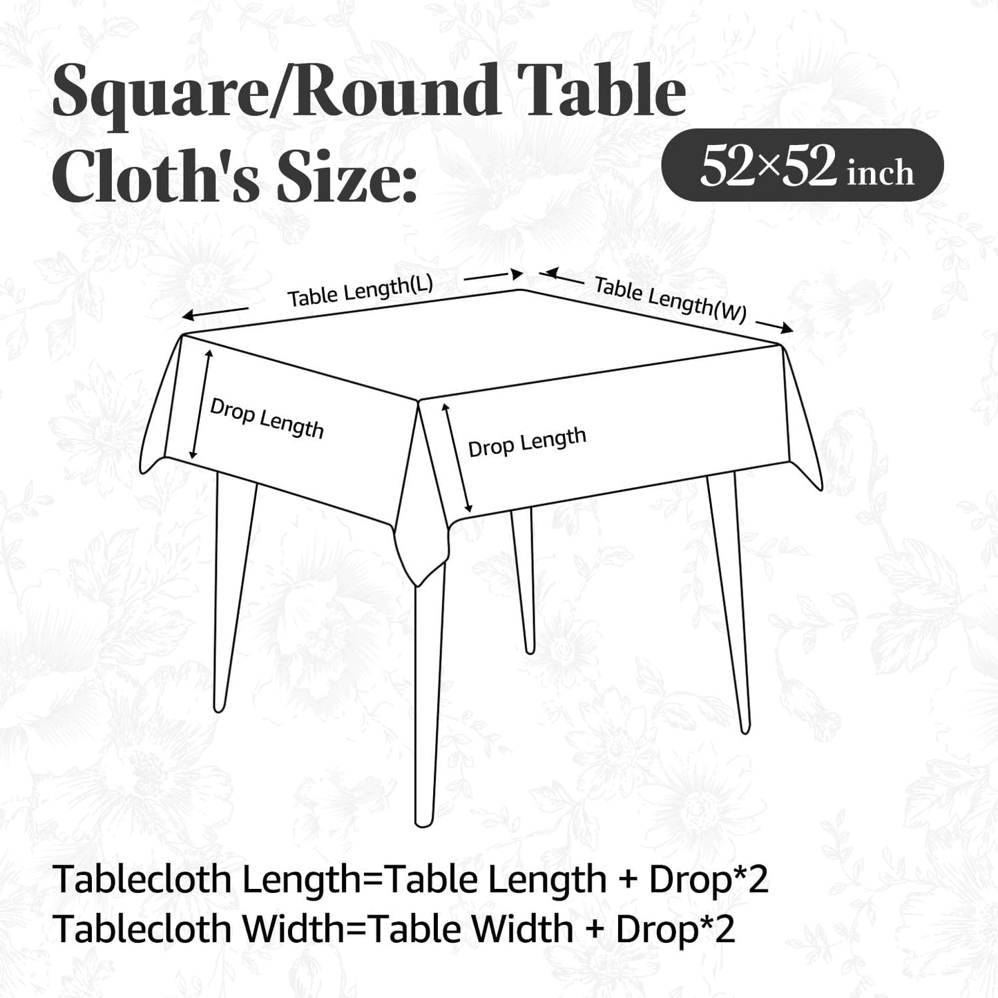 jinchan Linen Table Cloth 52 x 52 Inch with Black Flower Print Farmhouse Beige Linen Blend Cloth for Square Dining Table Washable Cottage Table Cover Home Decor 1 Panel Floral Black on Beige