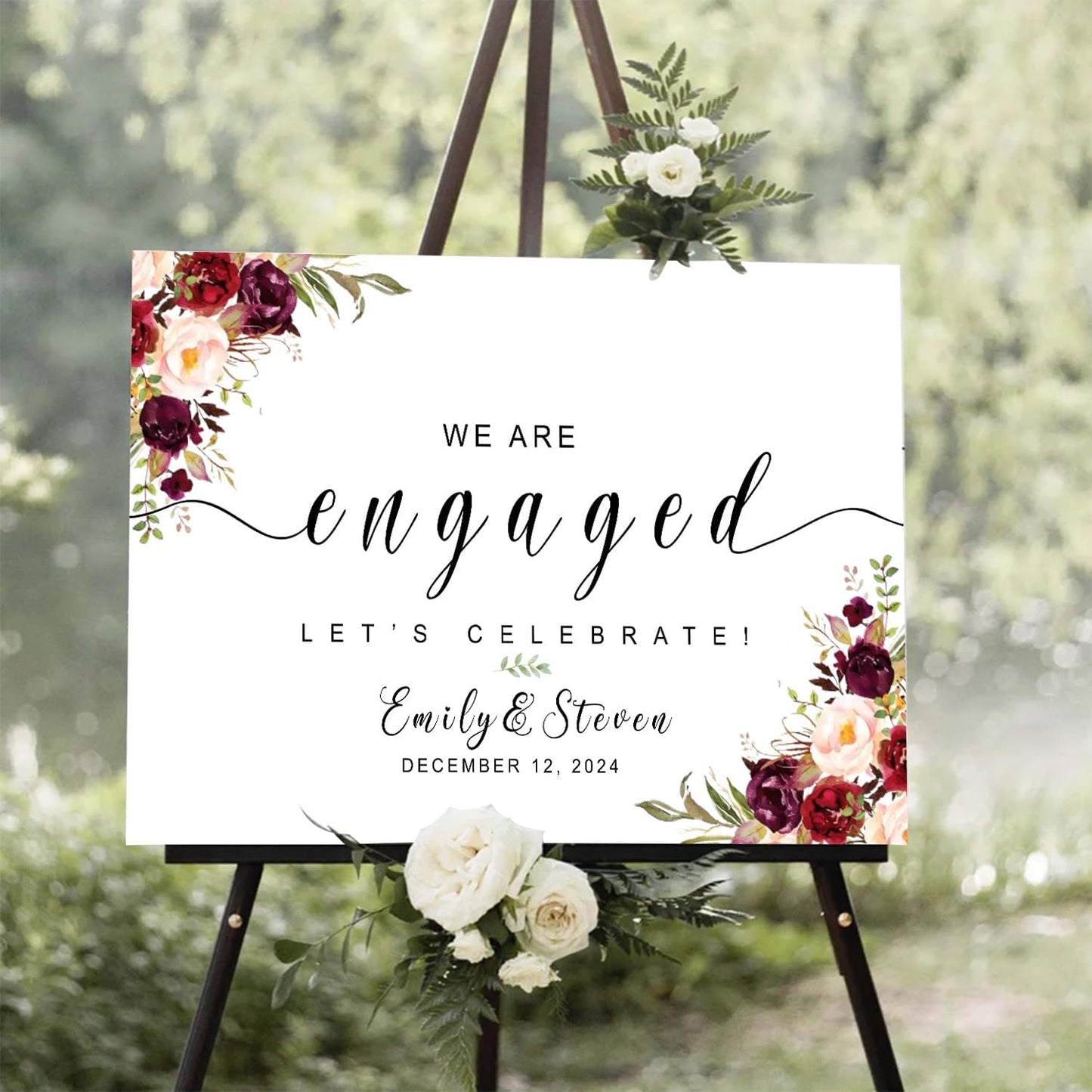 Engagement Welcome Sign, Engagement Decorations, Engagement Sign, We Are Engaged Sign, Wedding Welcome sign, Blush Pink and Burgundy, Engagement Decorations For Outside