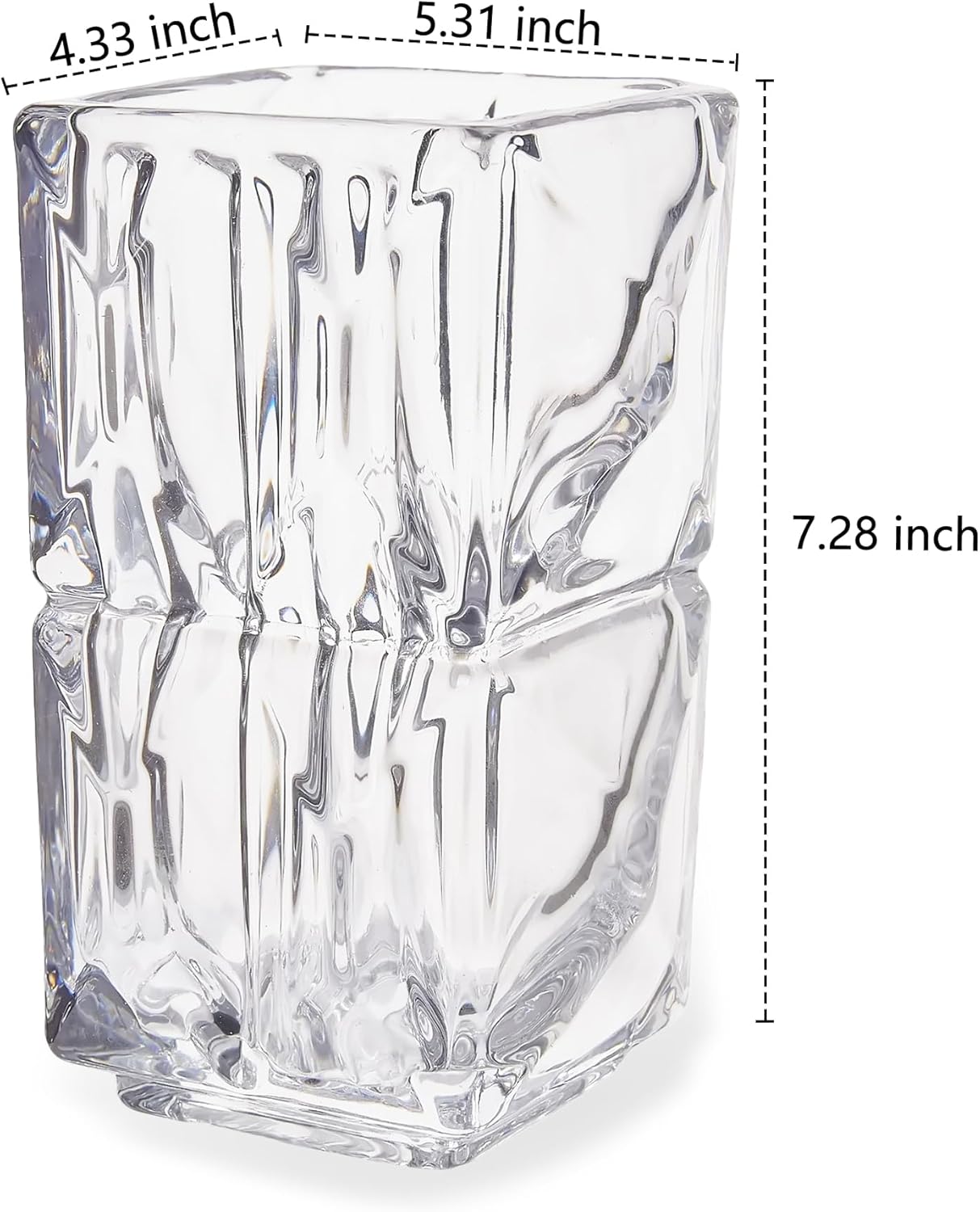 VECELO Crystal Glass Vase - Textured Clear Flower Vase for Fresh Flowers & Hydroponic Plants, Modern Decorative Centerpiece for Dining Table, Coffee Table & Home Décor, 7.28 Inches