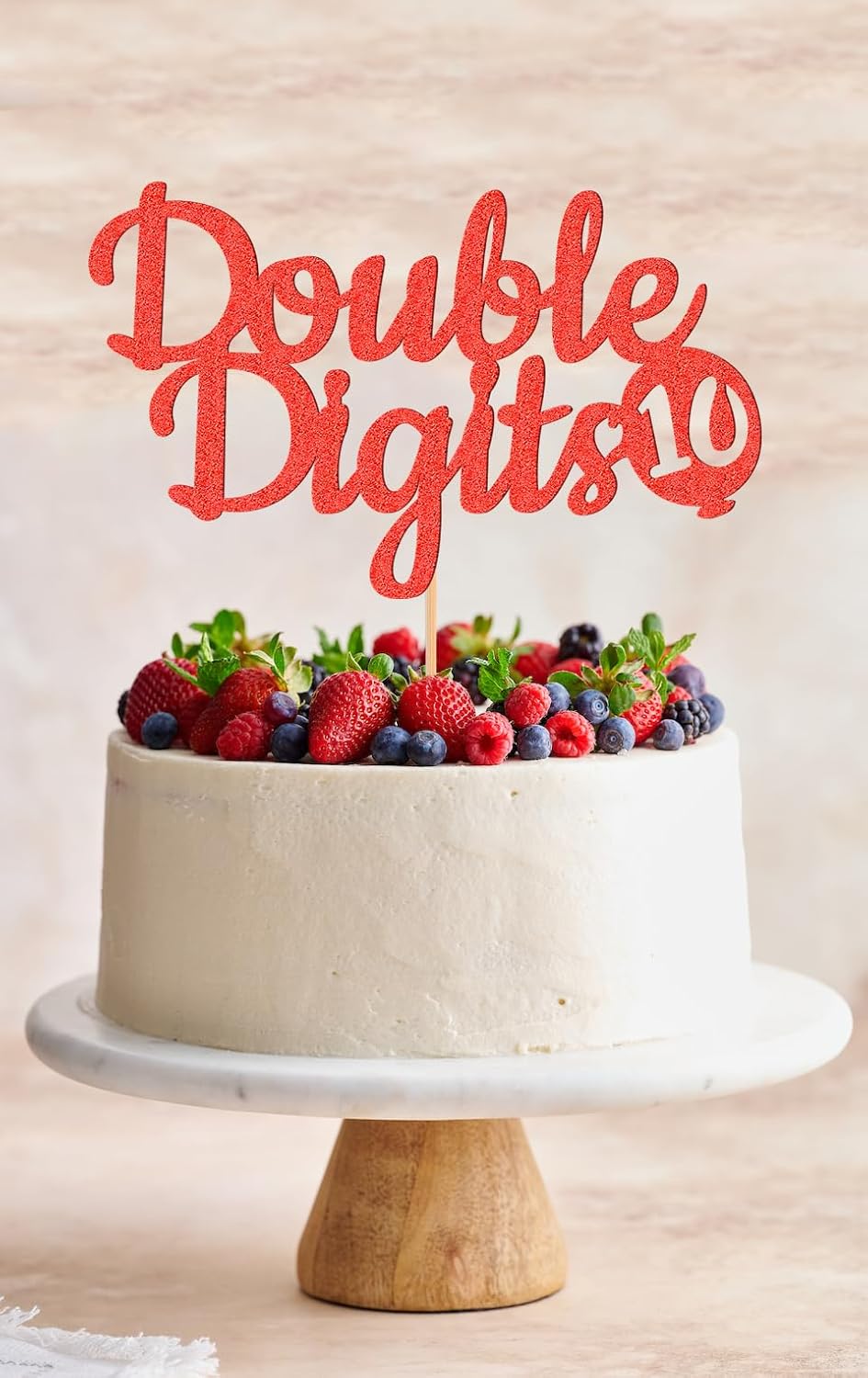 Double Digits 10 Cake Topper - Glitter Red 10th Birthday Cake Decorations, Happy 10th birthday Cake Decor (Red)