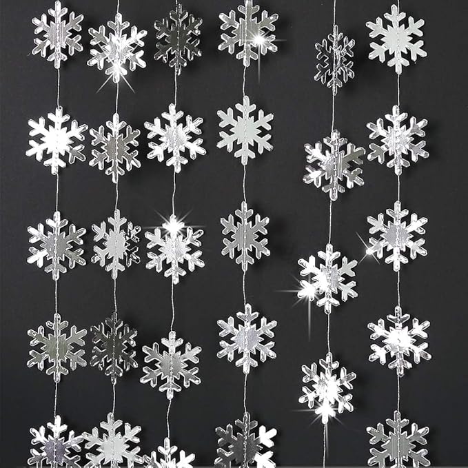 Cheerland Clearance Winter Wonderland Silver Snowflakes Decorations Hanging Christmas Garland for Onederland New Year Office Dorm Hanukkah Holiday Bridal Shower Winter Ceiling Decor Xmas Backdrop