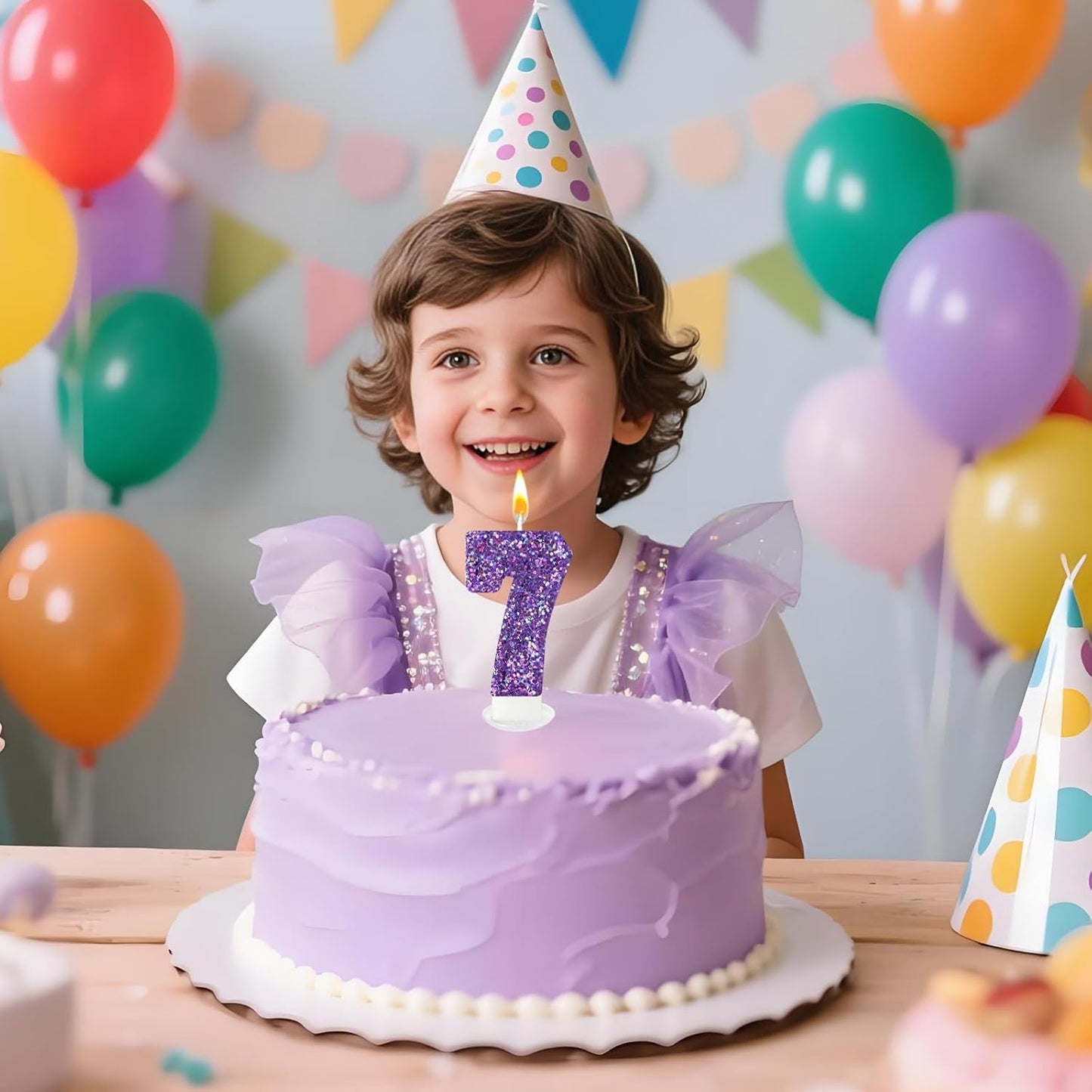 Birthday Number Candles, Glitter Number Candle Cake Decorations with Sequins, Cupcake Decorations for Girls, Women, Party Anniversary Celebrations (Number 7, Purple)
