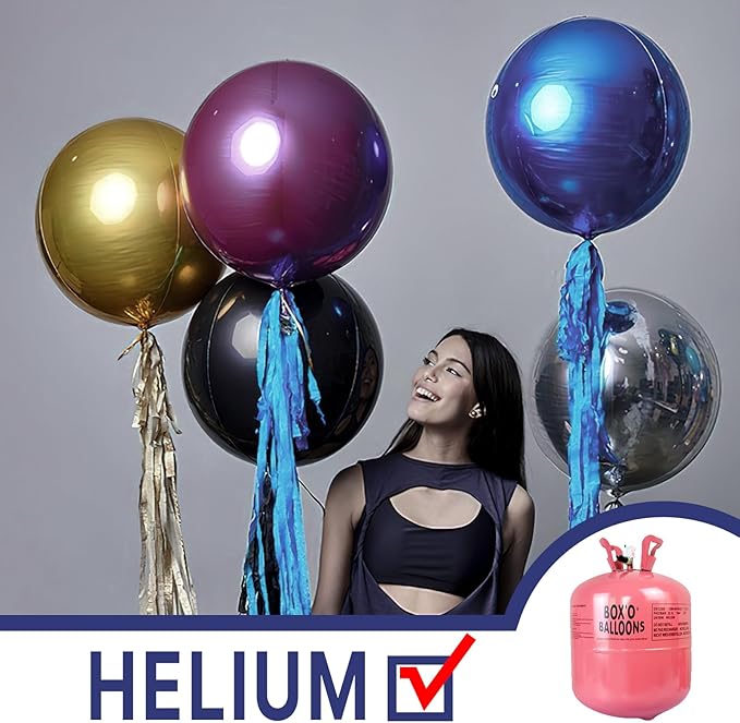 PartyWoo Navy Blue Foil Balloons 6pcs 32 Inch Large Round Foil Big Giant 4D Jumbo Inflatable Mirror Ball Mylar Balloons for Graduation Men Birthday Baby Shower Space Themed Party Decorations