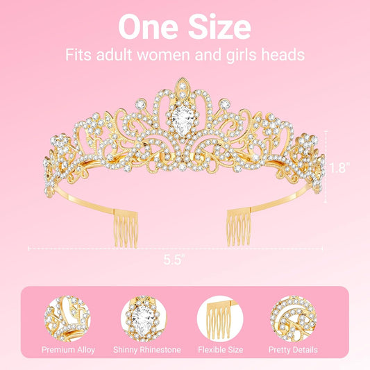 Birthday Tiara and Crown with Sash, Birthday Tiara for Women Party (Gold)