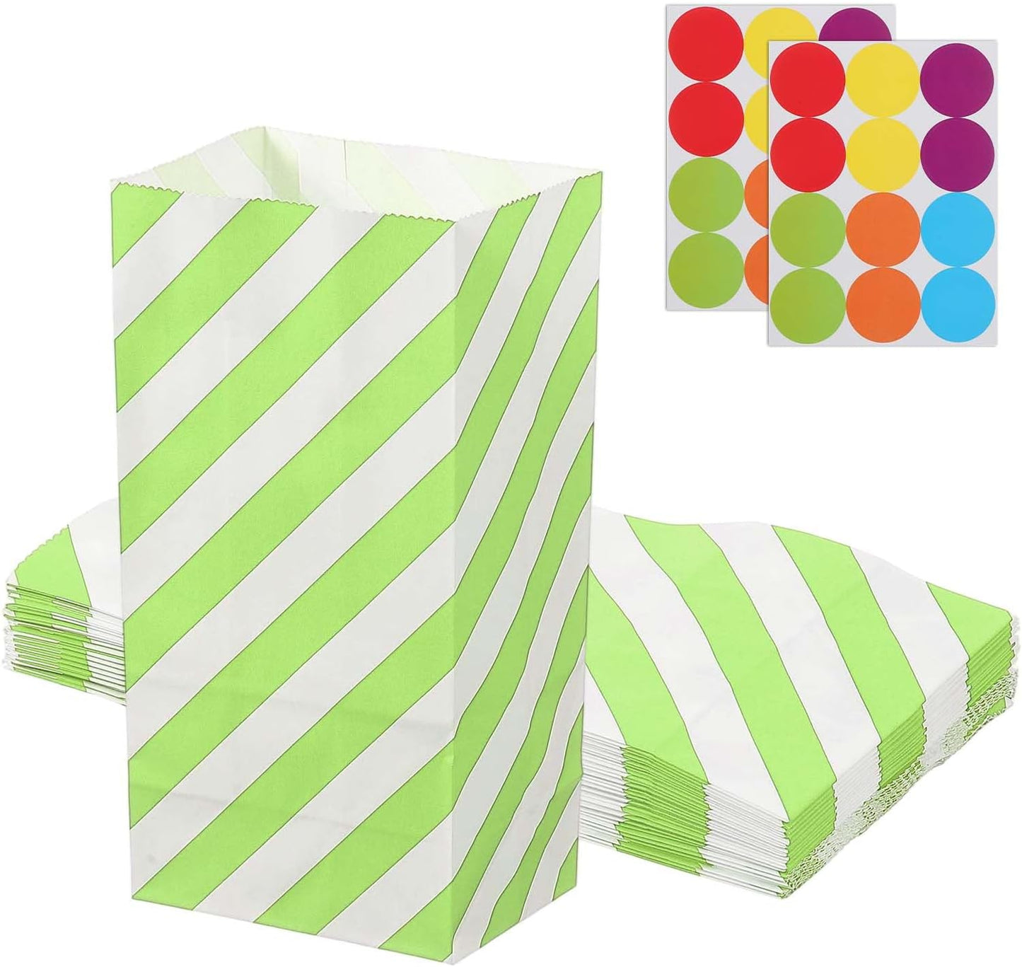PATIKIL Party Favor Bag, 24 Pcs 3.5x2.4x7.1 Inch Mini Paper Candy Bags Gift Treat Celebration Halloween Goody Birthday Wedding Party with Stickers, Light Green Twill