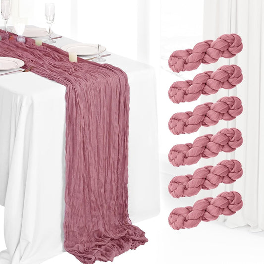 6 Pack Cheesecloth Table Runner 10Ft Boho Gauze Table Runner Cheese Cloth Long Rustic Sheer Table Runner for Wedding Bridal Baby Shower Birthday Party Cake Table Arbor Decorations (Dusty Rose)