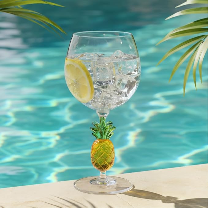 Supreme Housewares Pineapple Stem Wine Glasses, Yellow Pineapple-Shaped Reusable Shatterproof Acrylic Glass for Red or White Wine, Poolside, Outdoors, Parties, 18 oz, Set of 2