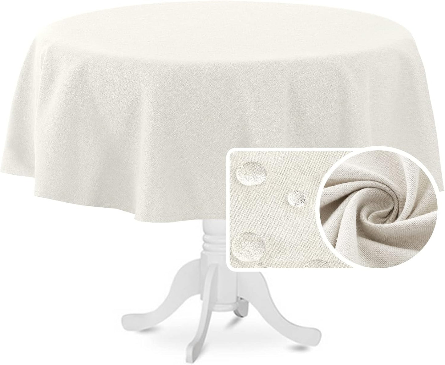 H.VERSAILTEX Linen Textured Tablecloth Round 60 inch Waterproof Decorative Table Cloth Spill-Proof Linen Look Cover for Party Table Extra Soft and Thick Fabric Wrinkle Free, Heather Ivory