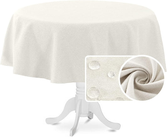 H.VERSAILTEX Linen Textured Tablecloth Round 60 inch Waterproof Decorative Table Cloth Spill-Proof Linen Look Cover for Party Table Extra Soft and Thick Fabric Wrinkle Free, Heather Ivory