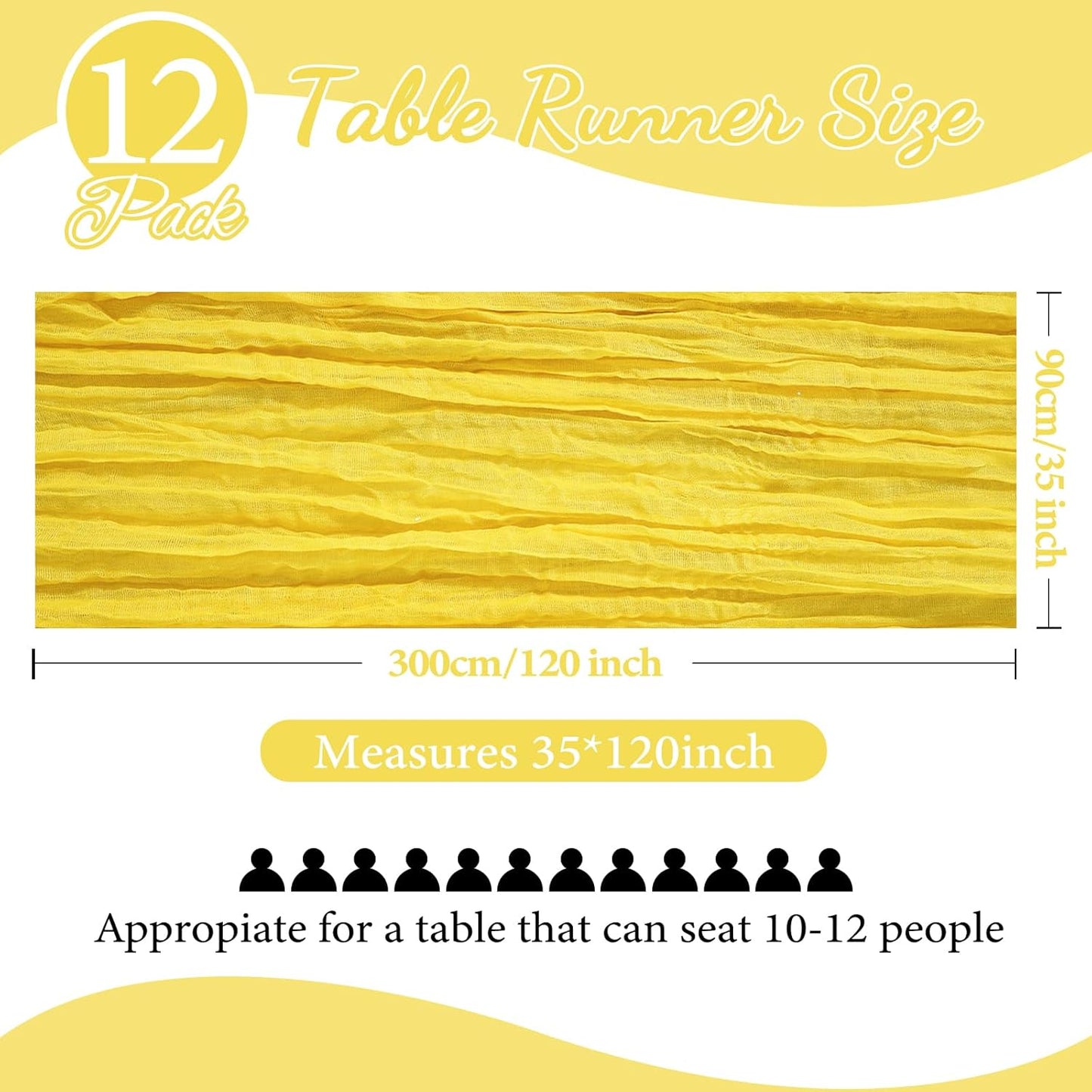 12 Pack 10FT Lemon Yellow Cheesecloth Table Runner 35x120 Inch Gauze Rustic Boho Table Runner Cheese Cloth for Wedding Decor Birthday Party Bridal Baby Shower Table Centerpiece Decoration