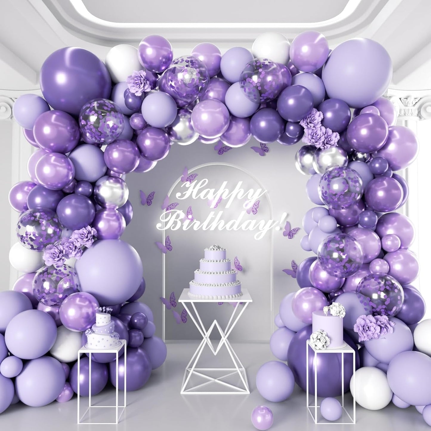 146Pcs Purple Balloons Garland Arch Kit - 5 10 12 18 inch Lavender Dark Purple Metallic Latex Balloons for Butterfly Baby Shower Birthday Wedding Princess Party Decorations