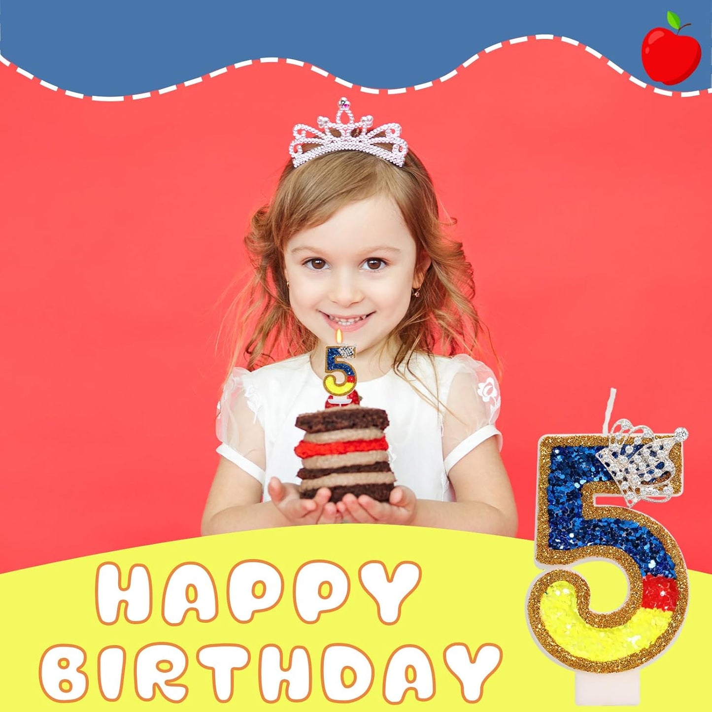 Birthday Candle for Cake, Princess Number Cake Candles, 2.76 inch Cake Topper Decoration for Birthday Party (Number 5)