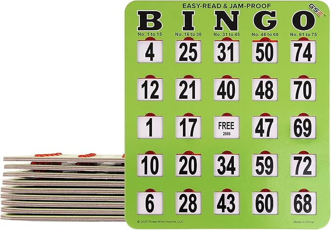 GSE Games & Sports Expert Shutter Bingo Cards, Finger-Tip Shutter Slide Bingo Cards, Easy-Read Large Print Bingo Cardboard with Sliding Windows