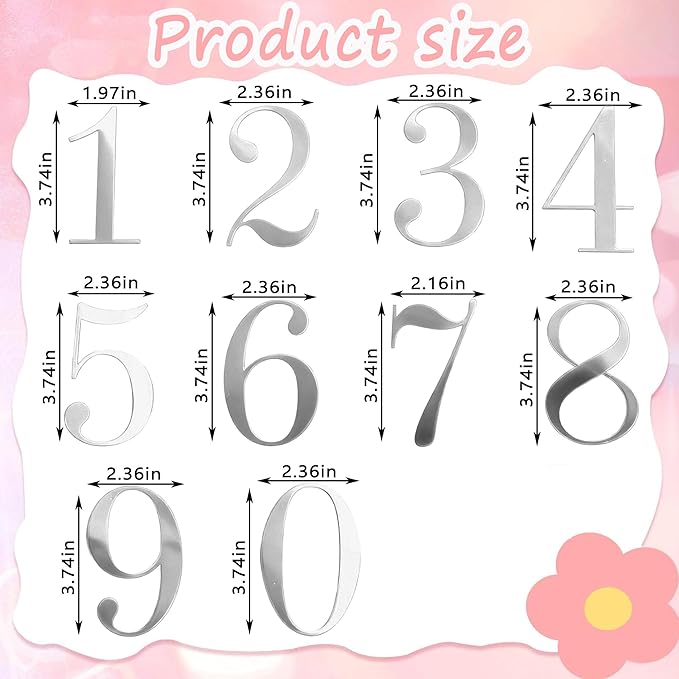 Silver Mirror Acrylic Number Cake Toppers DIY Personalized 0-9 Number Side Cake Decoration for Birthday Wedding & Anniversary Milestones Party Decorations