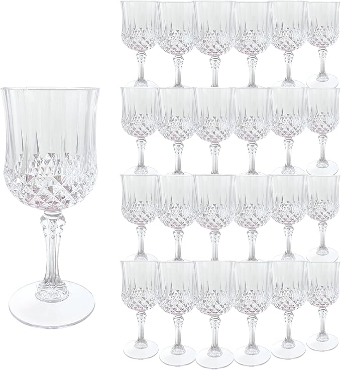 Plastic Wine Glasses, Plastic Goblets Vintage Style Cordial Unbreakable Drinking Glasses, Reusable Drinkware for Wedding Reception, Grand Event Party Supplies, Easter (24, Transparent)