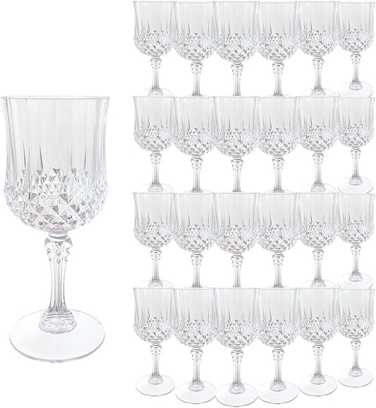 Plastic Wine Glasses, Plastic Goblets Vintage Style Cordial Unbreakable Drinking Glasses, Reusable Drinkware for Wedding Reception, Grand Event Party Supplies, Easter (24, Transparent)
