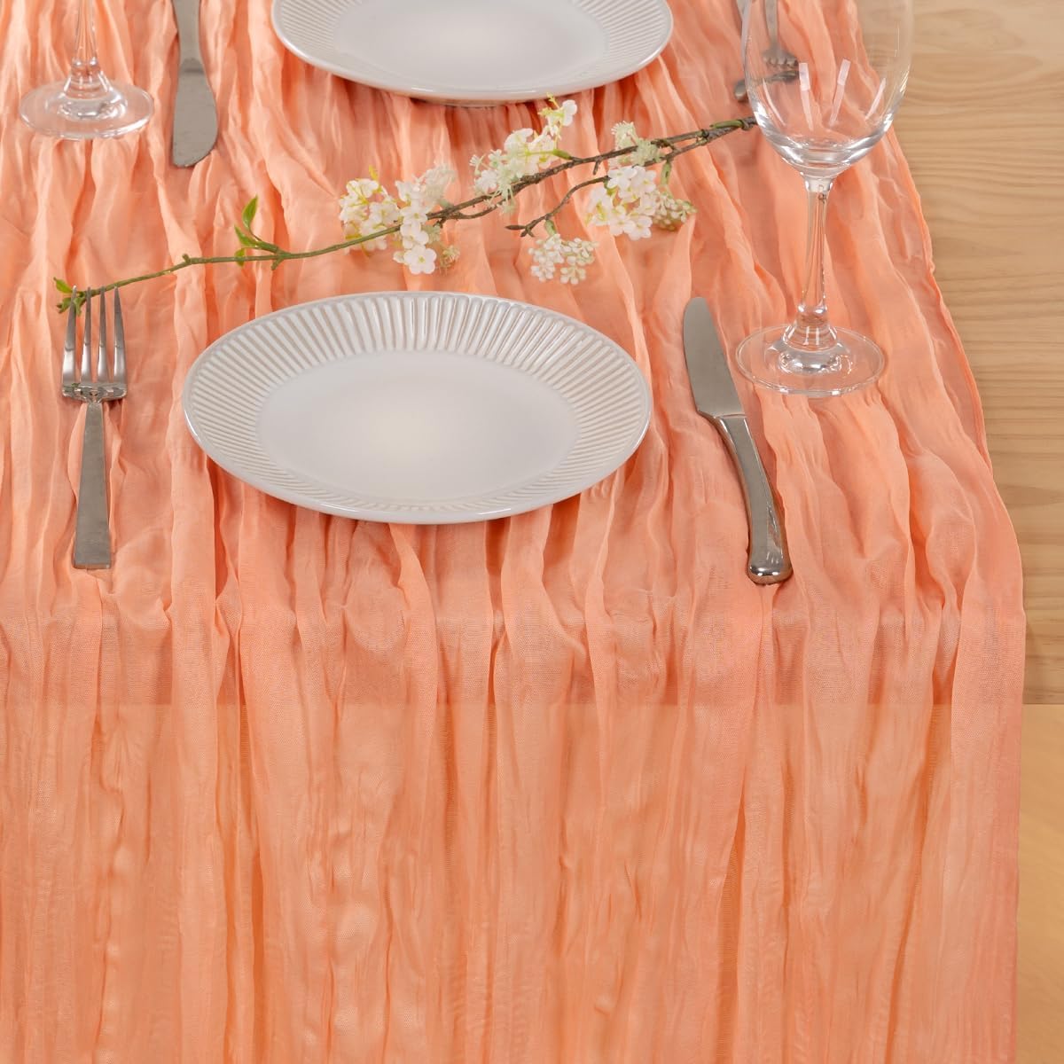 MLMC Peach Pink Cheesecloth Table Runner 10ft Rustic Fall Gauze Coral Cheese Cloth Table Runner 35x120 Inches for Wedding Bridal Baby Shower Thanksgiving Party Decor