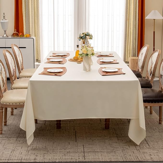 BALCONY & FALCON Table Cloth for 6 Foot Rectangle Tables – Waterproof, Wrinkle-Free Farmhouse Tablecloth for Dining, Kitchen, Wedding, Baby Shower & Holiday Gatherings (Ivory, 91" x 132")