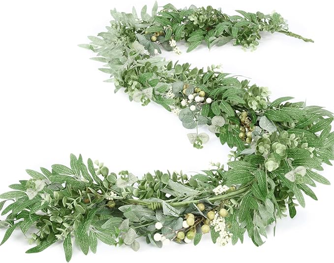 Giegxin 1 Pack Wedding Faux Eucalyptus and Olive Greenery Garland, 5.9 ft Artificial Vines Hanging Eucalyptus Leaves Mixed Berry Wreaths for Wedding Arch Wall Doorways Table Runner Decoration