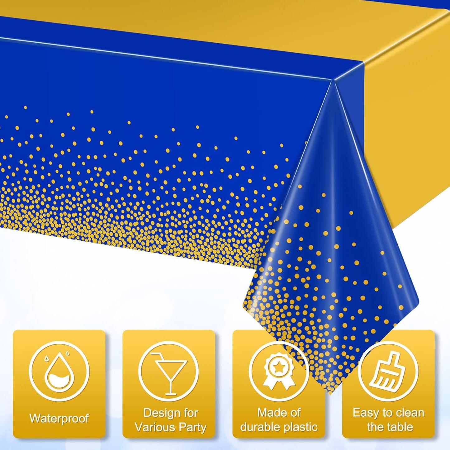 6Pcs Blue and Gold Tablecloth Party Decorations,Plastic Royal Blue Table Cloth Printed Gold Table Runner Disposable Rectangle Table Cover for Birthday Anniversary Wedding Graduation Party,54 x108 Inch